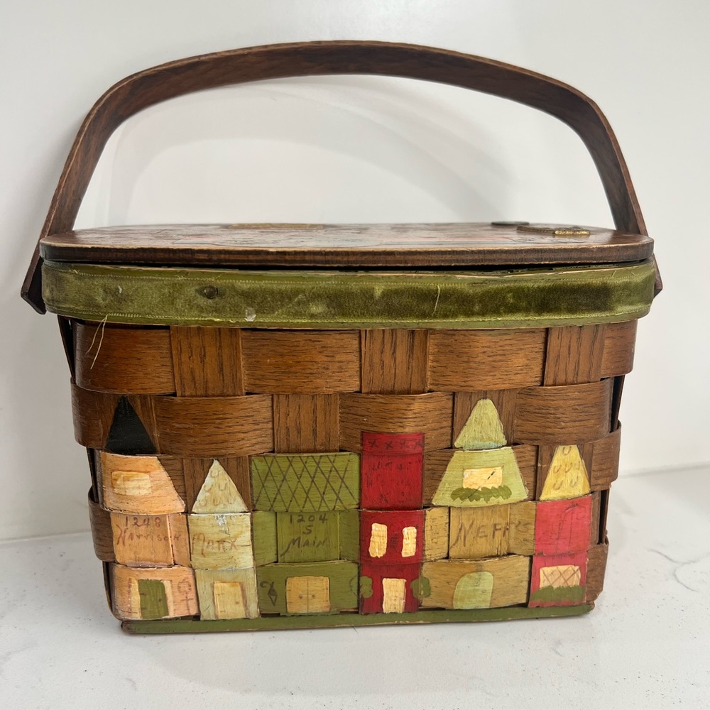 Vintage 1960s Basket Bag CARO NAN Signed Folk Art PECK & PECK Hand Painted Purse